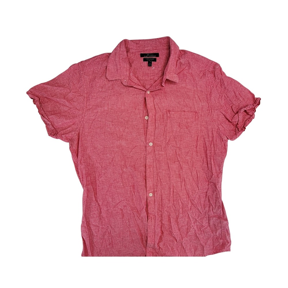 Marc Anthony Mens Red Linen Blend Slim Fit Short Sleeve Button Down Shirt Size L